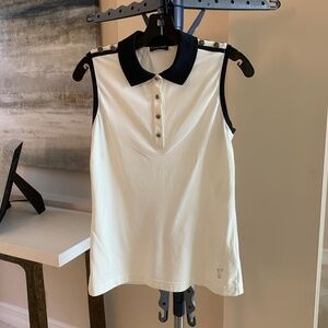 Golfino Ivory/Navy Blue Sleeveless Golf Polo Top sz 8